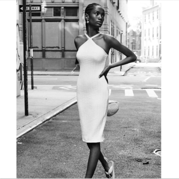 Zara White Cable Knit Cross Neck Halter Dress - Size L - Chic Summer Fairy Sleek - Picture 1 of 15
